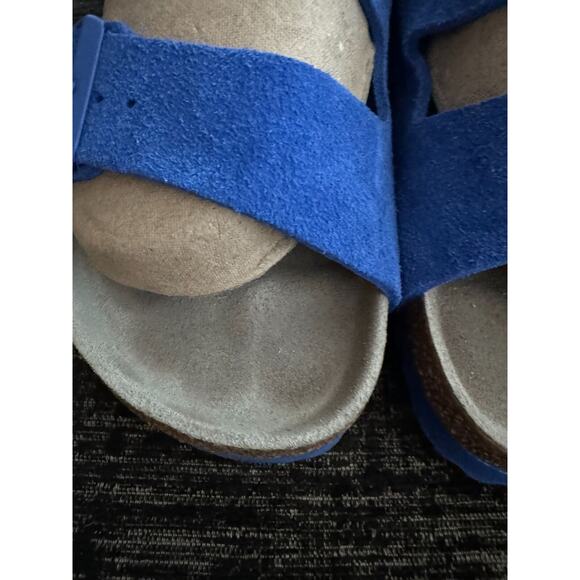 Birkenstock Bright Blue Suede Slides SZ 38 Made in Germany - Picture 3 of 5
